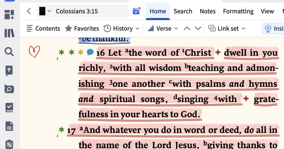 Logos Bible Software open to Colossians 3